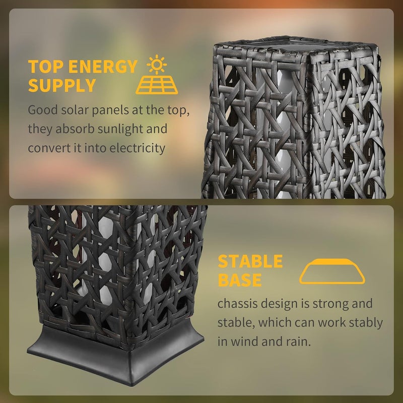 OLYMSOLD Solar Floor Lamp, Outdoor Floor Lamp Lanterns Outdoor Waterproof, Solar Powered Resin Wicker Lamp, Weather-Resistant Rattan Deck Light for Porch, Garden, Patio - Image 5